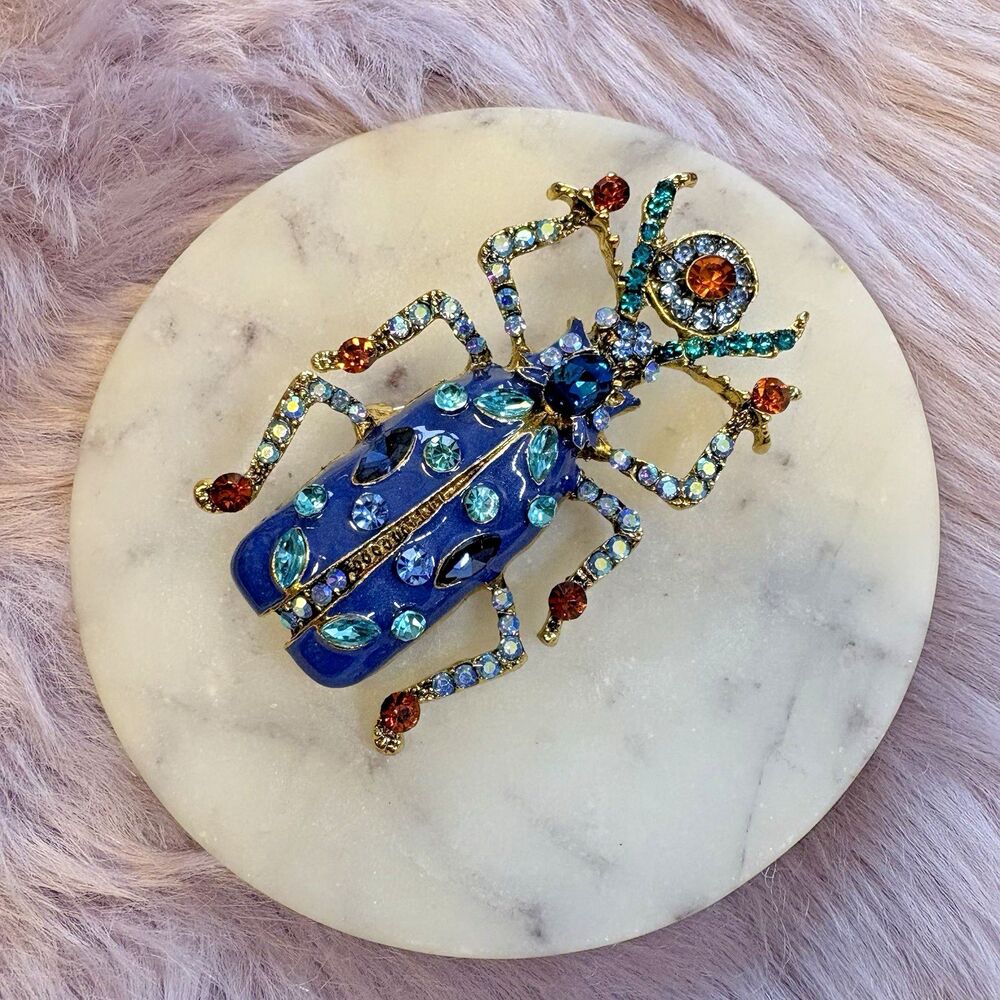 Enamel Crystal Scarab Beetle Brooch – Heart of Renewal Edition Brooch Pin - Picture 3 of 5